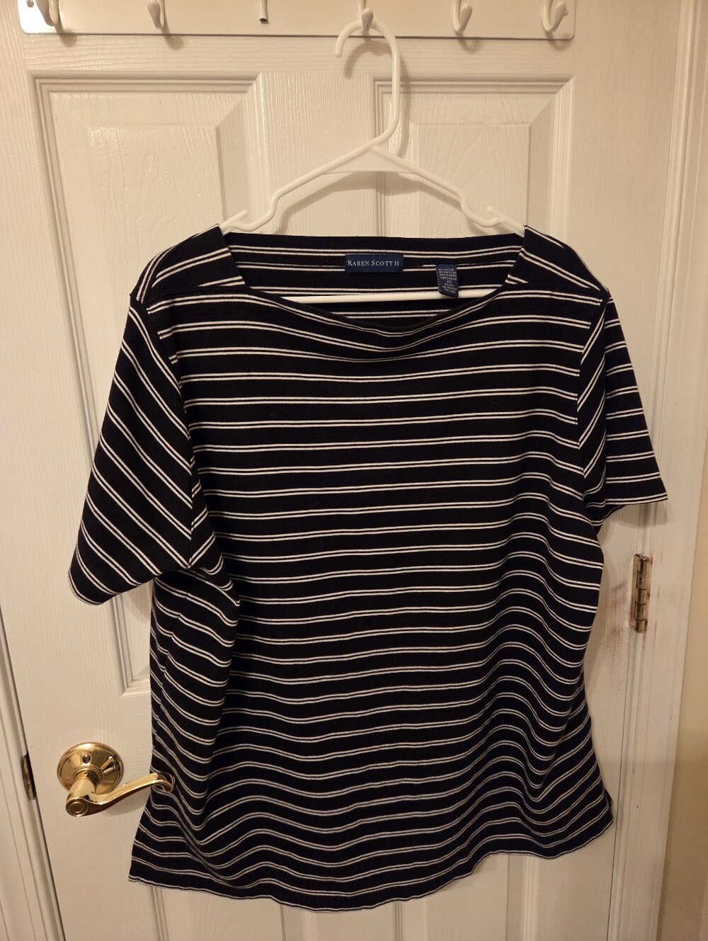Karen Scott Black and White Striped Short Sleeve Tee Plus Size 2x